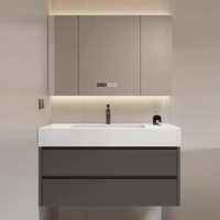 Meuble de salle de bain moderne de style industriel en MDF avec miroir Comptoir en marbre avec miroir LED de vanité de luxe