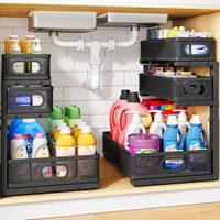Organisateur d'évier moderne, lot de 2, 3 niveaux, réglable en hauteur, étagère de rangement métallique amovible pour armoire, design durable pour cuisine