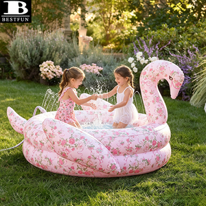 <span class=keywords><strong>Piscine</strong></span> gonflable écologique pour jardin, arroseur d'eau, centre de jeux pour tout-petits, centre de jeux pour pelouse, jardin, cour arrière, cygne rose vintage - Product Image 1