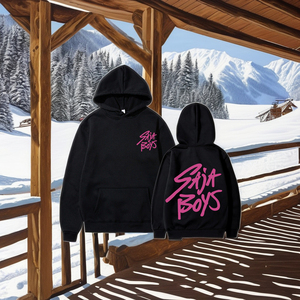 <b>Black</b> Hooded Sweatshirt Unisex 100% Polyester <b>Fleece</b> Casual Hoodie Pink Logo Print Front Loose Fit Winter Wear Oem Service - Product Image 2