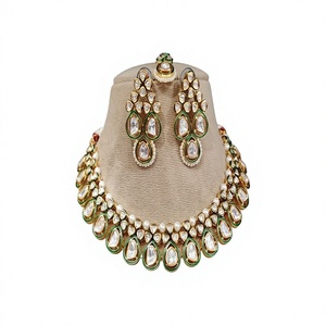 Royal Gold Plated Alloy Necklace Earrings <b>Set</b> with <b>Crystal</b> Rhinestone Pearl Pear Cut Bezel Setting Classic Women's Wedding - Product Image 2