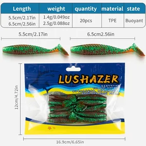 LUSHAZER 20 piezas/bolsa Señuelos de Pesca Artificiales de Plástico Blando TPE Flotantes 55mm 65mm para Carpa, Lubina y Trucha - Product Image 3