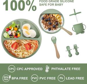 Juego de Alimentación de Silicona de Grado Alimenticio al por Mayor, Juego de 6 Piezas para Bebés con Plato, Cuchara y Babero - Product Image 2
