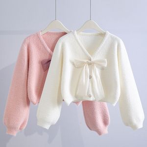 <span class=keywords><strong>Cardigan</strong></span> in Maglia <span class=keywords><strong>con</strong></span> Pelliccia Sintetica Corta Autunno/Inverno, Top in Maglia Spessa <span class=keywords><strong>con</strong></span> Grande Fiocco per Donna - Product Image 1