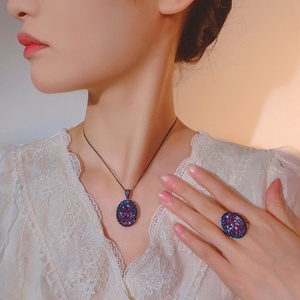 Wholesale Eco-friendly Copper Black Gold Plated 15*20mm Violet Zircon Pendant Earrings Set Highest Quality Zirconia Purple Sets - Product Image 6