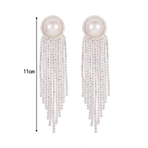 High-End Luxury Women's Trendy Geometric Imitation Pearl Rhinestone Gold Plated Zinc Alloy Drop <b>Earrings</b> <b>Long</b> Tassel Fashionable - Product Image 4