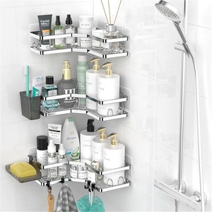 Stainless Steel Modern Bathroom Rectangle Waterproof Punch-free Wall-mounted Double-layer <b>Storage</b> Rack for Toilet <b>Kitchen</b> <b>Corner</b> - Product Image 2