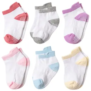 Нескользящие хлопковые носки для детей ясельного возраста захваты для маленьких мальчиков и девочек, с противоскользящей подошвой хлопок экологически чистые носки для детей 6 шт. в упаковке