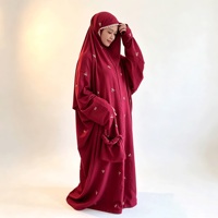 Ensemble Khimar brodé avec nœud marron, manches cloche, vêtements modestes pour femmes, vêtements musulmans islamiques