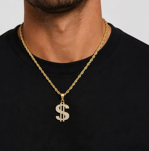 Collar con Colgante de Signo de Dólar de Acero Inoxidable para Hombre, <span class=keywords><strong>Cadena</strong></span> con Signo de Dinero Estilo Hip Hop, Collar de Rapper con Circonitas Cúbicas, Tono Dorado - Product Image 4