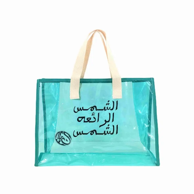Saco de compras de plástico transparente com grande logotipo, bolsa grande para praia da moda 2022