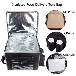 Sac de livraison de pizza isotherme robuste de 14 pouces, panier souple pliable à bandoulière avec porte-gobelet pour le camping et la livraison de repas - Product Image 3