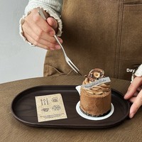 Plateau ovale de style chinois couleur noyer pour servir des tasses à thé, des collations, des gâteaux, des desserts et du café