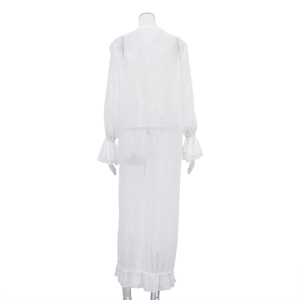 <span class=keywords><strong>Top</strong></span> Lungo in Chiffon Bianco Trasparente con Lacci e Bottoni, Moda Boutique Estate 2026, Abbigliamento Femminile, <span class=keywords><strong>Top</strong></span> con Volant, Camicetta da Donna - Product Image 4