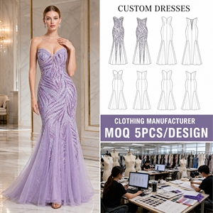 Abito da sera lungo YEZEYE senza spalline con scollo a cuore, paillettes, stile sirena, personalizzabile, all'ingrosso, da donna, con perline e gonna svasata in <span class=keywords><strong>tulle</strong></span> a onde - Product Image 2