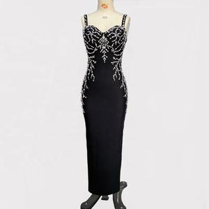 OUDINA nuovi arrivi abito nero senza maniche con strass con strass e fasciatura aderente per feste da donna abiti lunghi da sera eleganti - Product Image 4