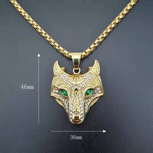 Collar de acero inoxidable con colgante de <span class=keywords><strong>lobo</strong></span> <span class=keywords><strong>vikingo</strong></span> para hombre con ojos verdes, collar de Talismán de <span class=keywords><strong>lobo</strong></span> escandinavo para hombre <span class=keywords><strong>lobo</strong></span> celta Nórdico - Product Image 5