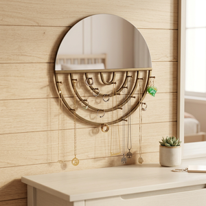 Miroir encadré en laiton de luxe moderne avec support à bijoux pour la décoration intérieure - Vente en gros - Product Image 3