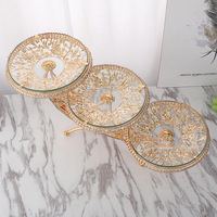 Nouvelle lumière luxe or argent créatif étagère alimentaire maison hôtel fruits secs 3 assiettes servant cristal verre plateau alimentaire