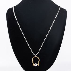yunnique Geometric <b>Titanium</b> Steel Bead <b>Chain</b> Necklace With Gold Pendant Minimalist Style For Fashion - Product Image 4