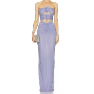 Vestido de Noche Elegante Personalizado para Mujer, de Alta Calidad, sin Tirantes, con Cintura Fruncida, Floral, Malla 3D, Sexy, Formal, Midi, Estilo Natural y Dulce - Product Image 4