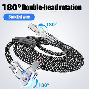 Hợp kim nhôm 180 độ xoay cắm cáp <span class=keywords><strong>USB</strong></span>-C 100W 3A sạc nhanh dẫn ánh sáng Cáp dữ liệu 100% Nylon bện máy tính - Product Image 4