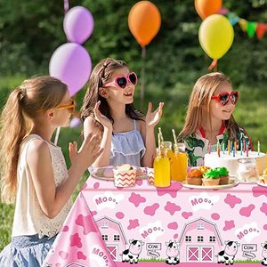 Ensemble de décoration de table pour fête d'anniversaire sur le thème de la vache rose, fournitures de pique-nique jetables pour enfants, occasion d'anniversaire de 5 à 7 ans - Product Image 1