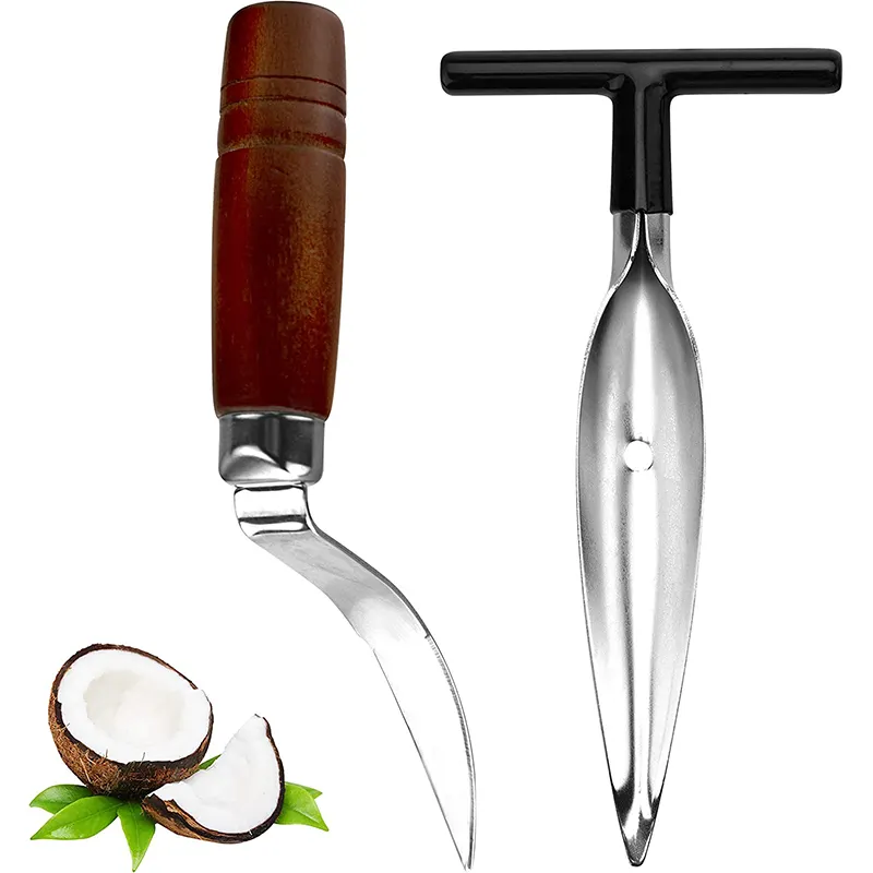2 PCS Set d'outils d'ouvre-noix de coco en acier inoxydable Couteau d'ouvre-noix de coco Outil de poinçon de noix de coco pour enlever la viande maison et cuisine