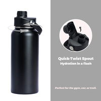 Termo Resistente de Acero Inoxidable de 32 oz, Color Negro, Aislamiento al Vacío, Asa de Transporte con Remaches, Resistente al Frío, Mantiene la Temperatura de 12 a 24 Horas