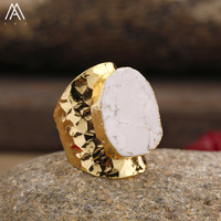 Bagues en turquoise naturelle, perles d'howlite, bague plaquée or 18 carats et argent pour femmes et hommes, bijoux incroyables