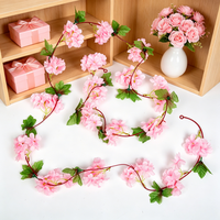 Harga Pabrik 18 Tangkai Bunga Sakura Sutra Realistis Garland Bunga Gantung Buatan Gaya Nordik untuk Thanksgiving Natal Dekorasi Rumah