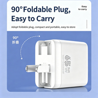 Chargeur universel GaN 65W 3 ports PD 3.0 à charge rapide Type-C avec prise pliable pour ordinateur portable, tablette et alimentation de voyage