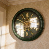 Horloges murales rondes classiques élégantes en bronze vert, mouvement silencieux, motif sculpté, pour la décoration murale intérieure de la maison, de l'hôtel