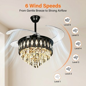 Ventilateur de plafond moderne en cristal avec lumière LED, moteur DC réversible, 4 pales, télécommande, montage encastré pour salon - Product Image 6