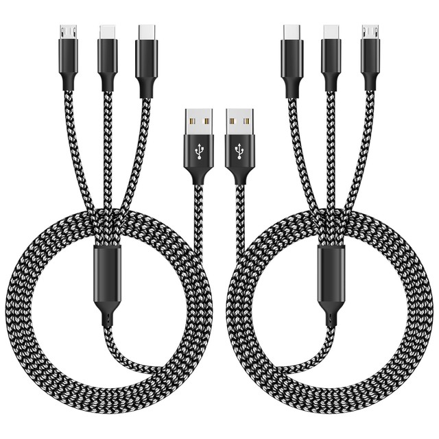 3FT 6 FT 10FT 3 in 1 Nylon Braid Data Charging Multiple Usb a to Usb C Fast Charging C Type Charging Cables for IPhone/Android