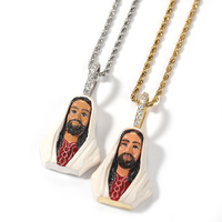 Collier avec pendentif en émail glacé 3D tendance UWIN, visage de Jésus, bijoux de rappeur
