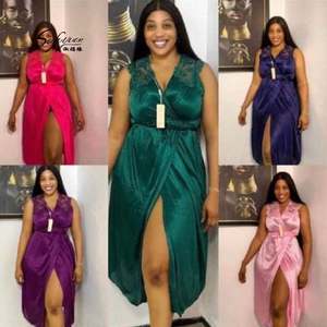 Sfy-y5097 Camisón de Verano para Mujer, Talla Grande, Cintura Elástica, Sin Mangas, con Encaje, Diseño Largo y Brillante con Abertura, Estilo Africano - Product Image 4