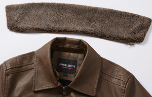 Chaqueta de Cuero para Hombre, Forrada con Sherpa, Cortavientos, Estilo Bomber, Ropa Exterior Informal para Invierno - Product Image 5
