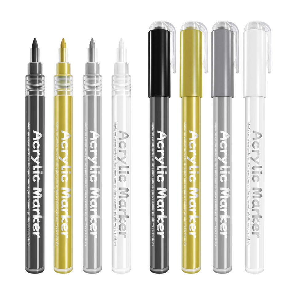 AeriSky Acrylic Markers Set 8 Pack of Black & White & Silver 0.7 mm ...