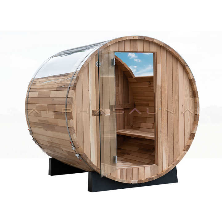 Outdoor Glass Barrel Sauna - Traditional Panoramic Sun Roof
