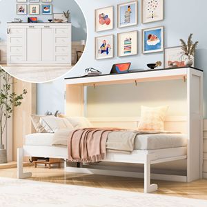 Lit Murphy avec rangement, blanc, convertible, pliable, meubles de chambre à coucher pour enfants, adultes, personnes âgées - Product Image 1