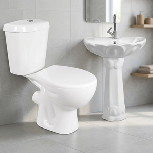 Inodoro de cerámica moderno español de dos piezas con salida al suelo (S o P) blanco para baño - Product Image 1