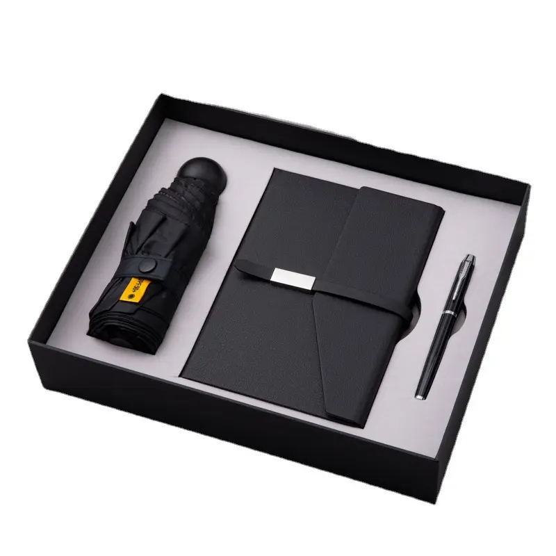 Alto Nivel de apariencia A5 Notebook Pocket paraguas pluma caja de regalo Set para la primavera y el verano conjunto de regalo corporativo