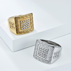 Men's Geometric <b>Titanium</b> Steel <b>Ring</b> Steel Gold Pave Setting Gift Jewelry - Product Image 5