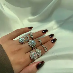 Dylam-anillos de plata de ley 5A con zirconia cúbica, anillos de compromiso con zirconia cúbica, zirconia, circonita, zirconita, forma de flor solar, para mujeres - Product Image 1
