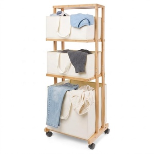 Cesto para Ropa Sucia de Bambú de Alta Calidad con 3 Niveles, con Ruedas - Product Image 1