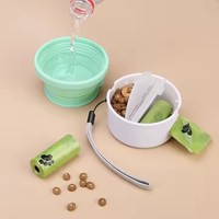 Bol de voyage pliable multifonctionnel 3 en 1 pour chien et chat avec couvercle pliable avec sac à crottes à l'intérieur