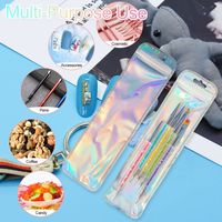 Sacs d'emballage transparents pour maquillage, crayons à sourcils holographiques laser, cosmétiques, à fermeture éclair trois côtés avec trou de suspension, vente en gros