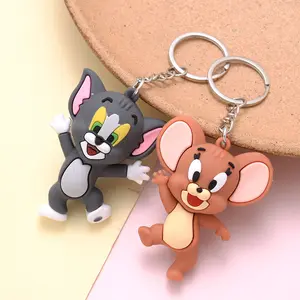 Nette Katze Gummi Schlüssel anhänger Anime Katze Schlüssel ringe 3D Katze Form Anhänger Schlüssel bund Großhandel