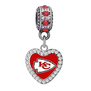 Kansas City Chiefs Sterling Silver Heart Lovely Charm Bead 925 Sterling Silver KC Charm Beads Jewelry